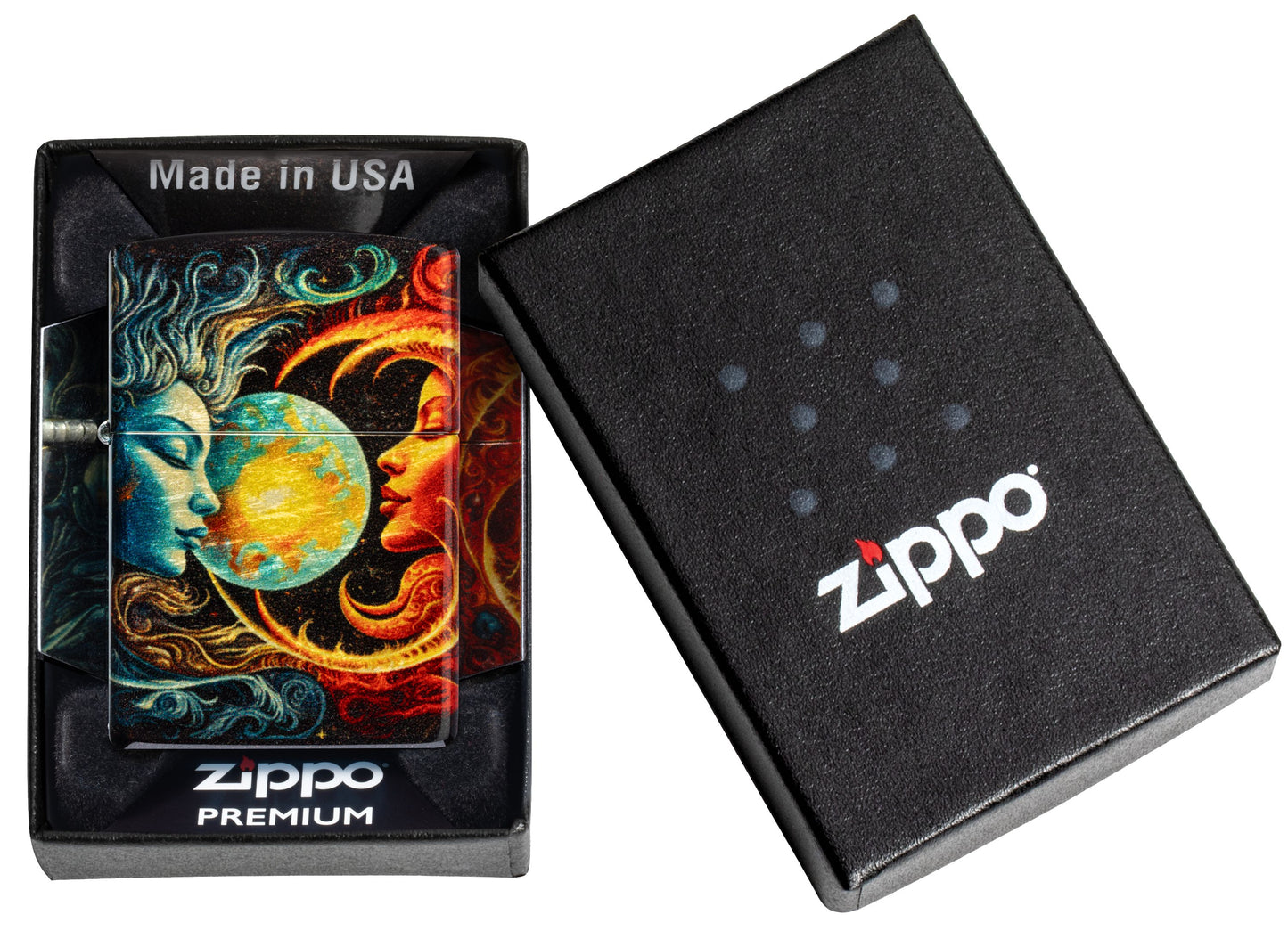 Zippo Spiritual Sun and Moon Design, 540 Tumbled Brass Fusion Lighter #46563
