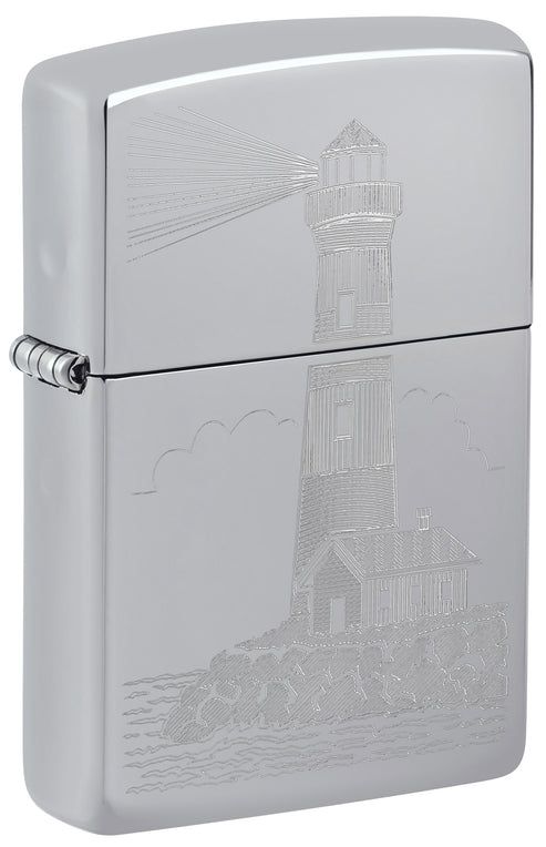 Zippo Lighthouse Design, High Polish Chrome Finish Lighter #46725