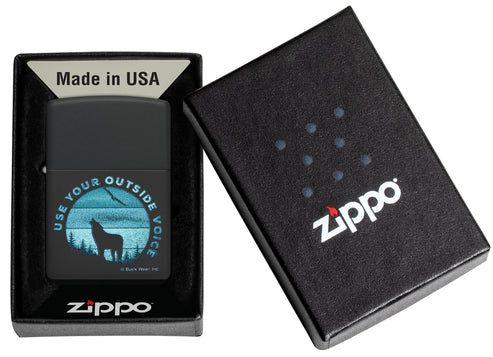 Zippo Buck Wear “Use Your Outside Voice” Design, Black Matte Finish Lighter #46590