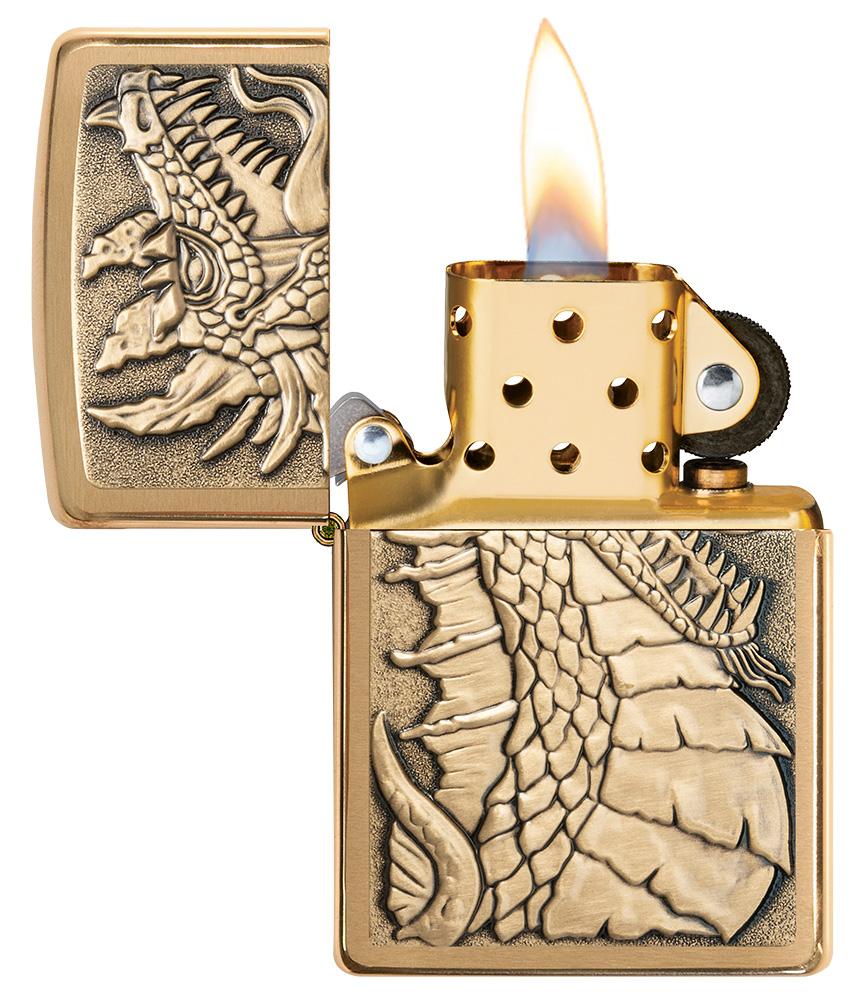 Zippo Dragon Emblem Design, Brushed Brass Finish Lighter #49297