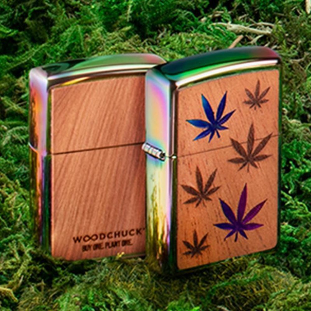 Zippo WOODCHUCK Cannabis Leaves, Real Wood, High Polish Spectrum Lighter #29903
