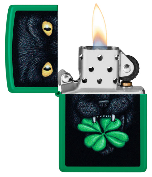 Zippo Feline Lucky Design, Grass Green Matte Finish Lighter #46721