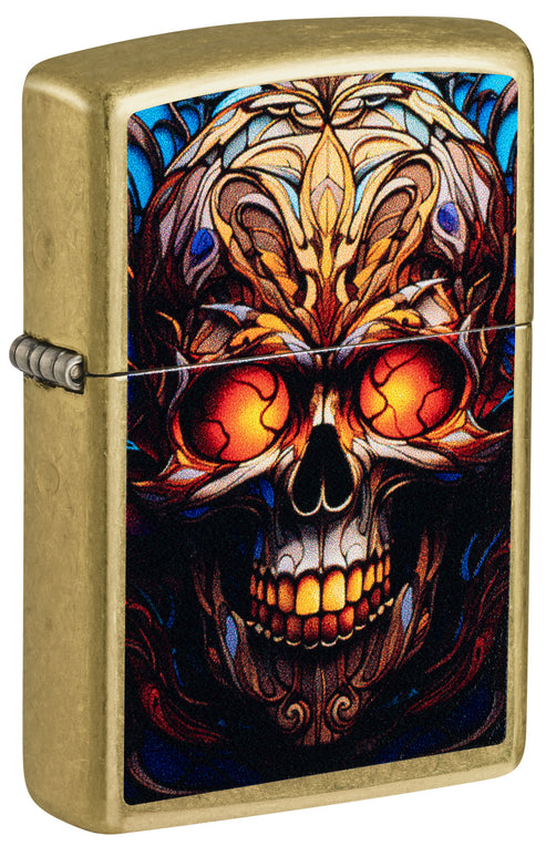 Zippo Stained Glass Skull Design, Street Brass Finish Lighter #46715