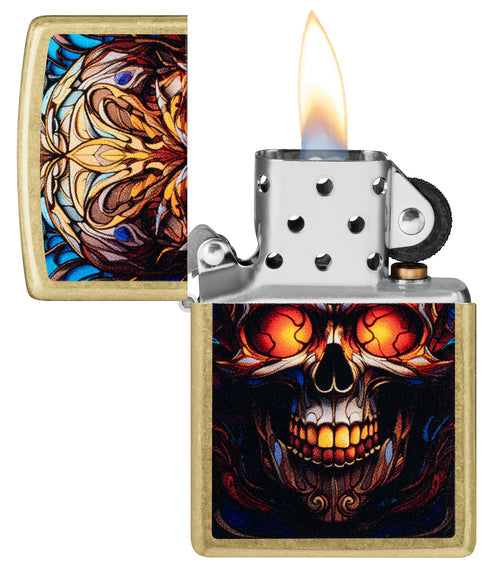 Zippo Stained Glass Skull Design, Street Brass Finish Lighter #46715