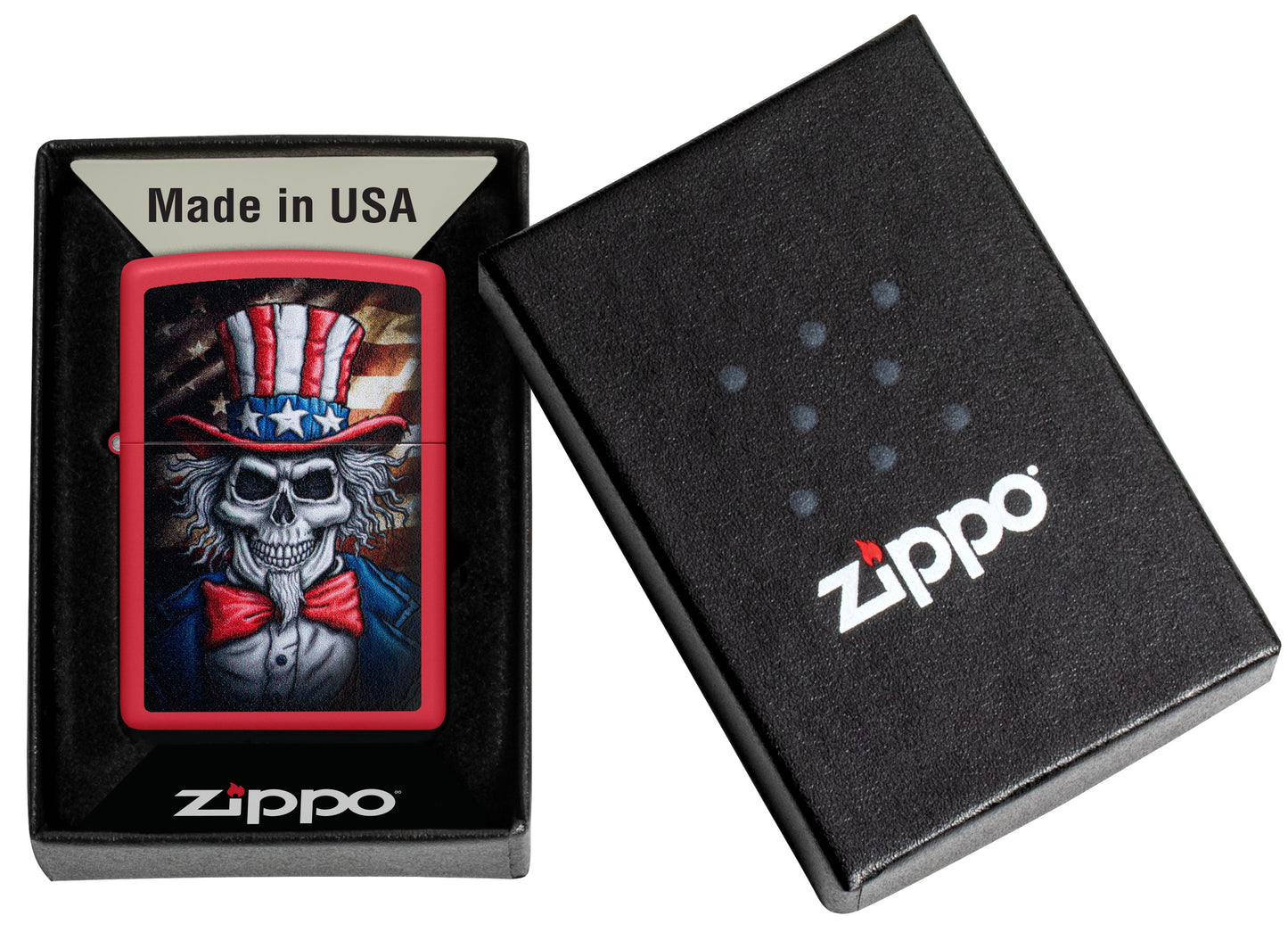 Zippo Uncle Sam Skull, Red Matte Lighter #46696