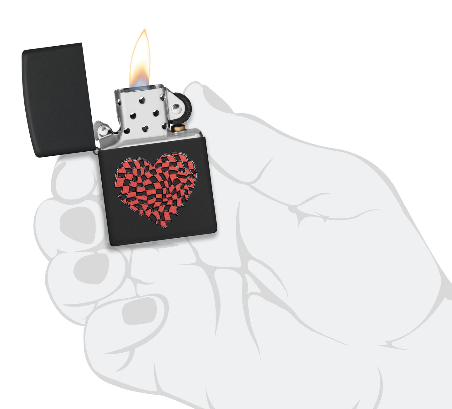 Zippo Love Heart Checkered Design, Black Matte Lighter #48719