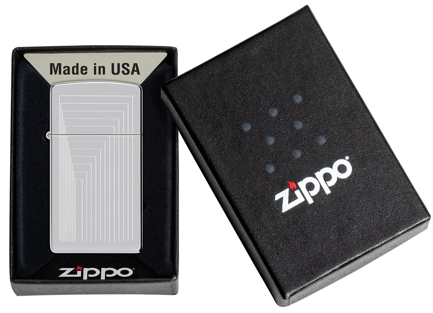 Zippo Slim Laser Pattern Design, High Polish Chrome Lighter #46706