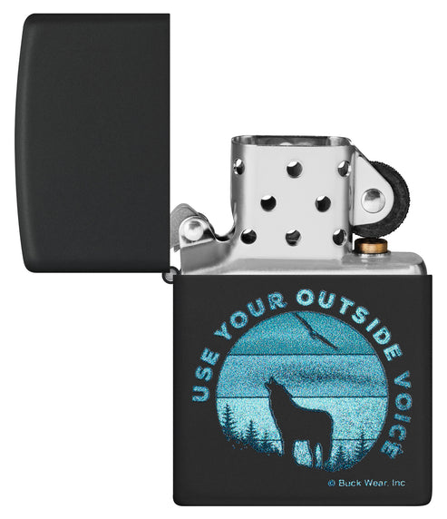 Zippo Buck Wear “Use Your Outside Voice” Design, Black Matte Finish Lighter #46590