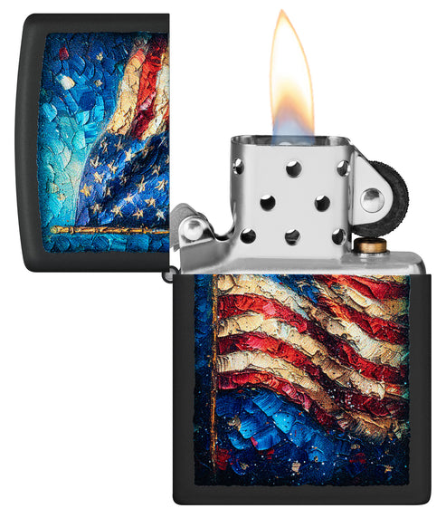 Zippo Painted Flag Design, Black Matte Finish Lighter #46718