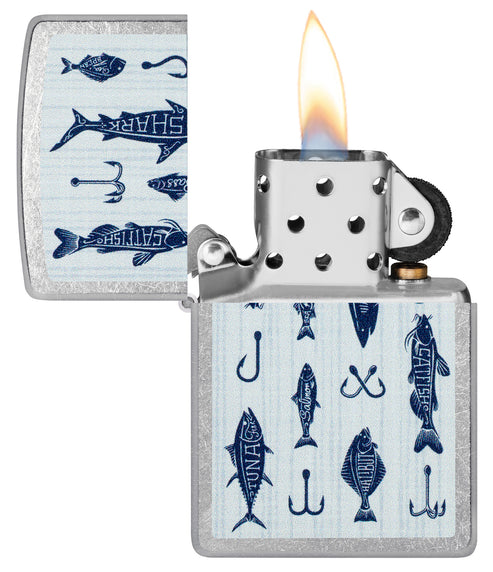 Zippo Off the Hook Fishing Design, Street Chrome Finish Lighter #46719