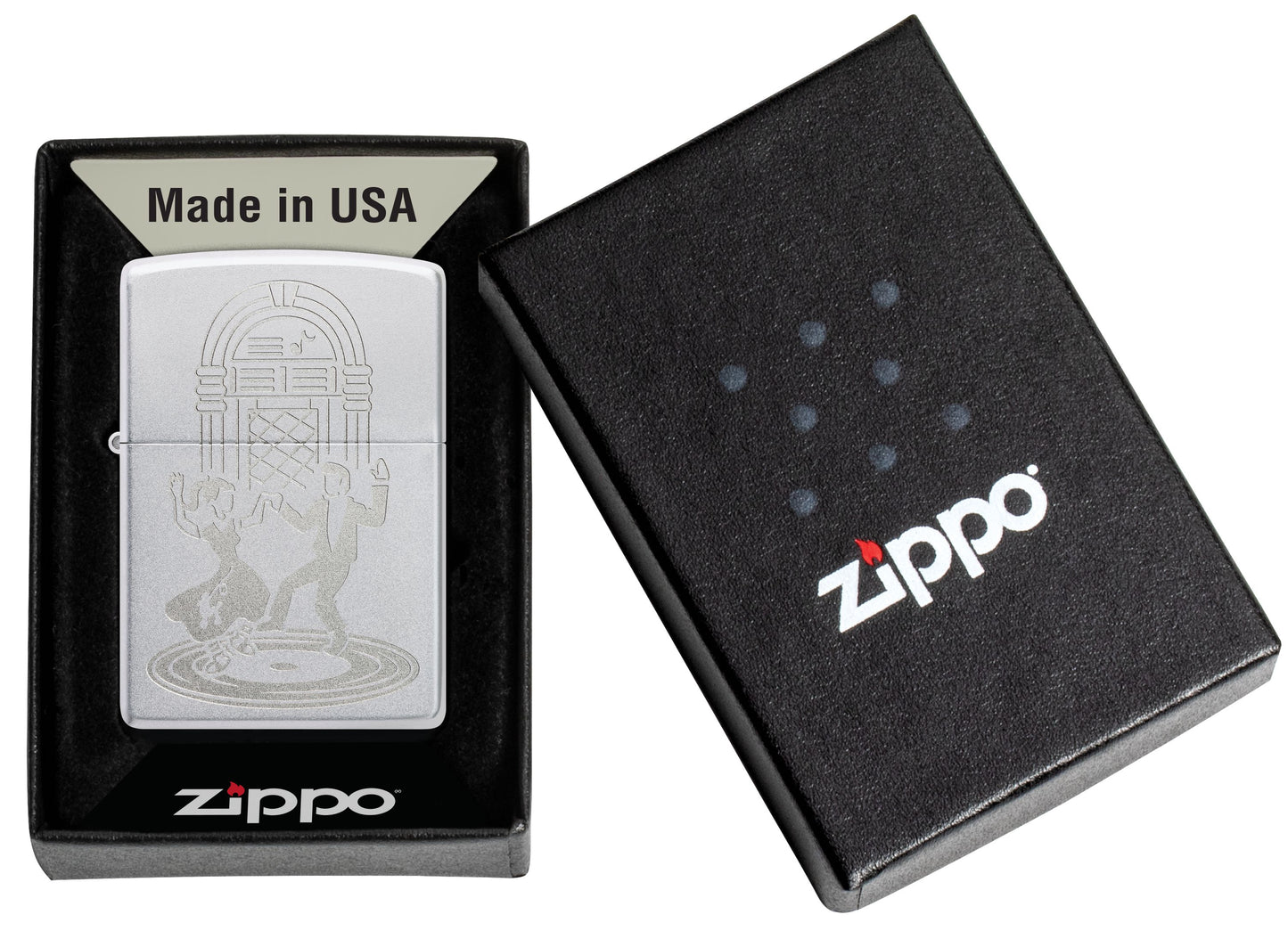 Zippo Swing Dancing Lustre Etch, Satin Chrome Lighter #48728