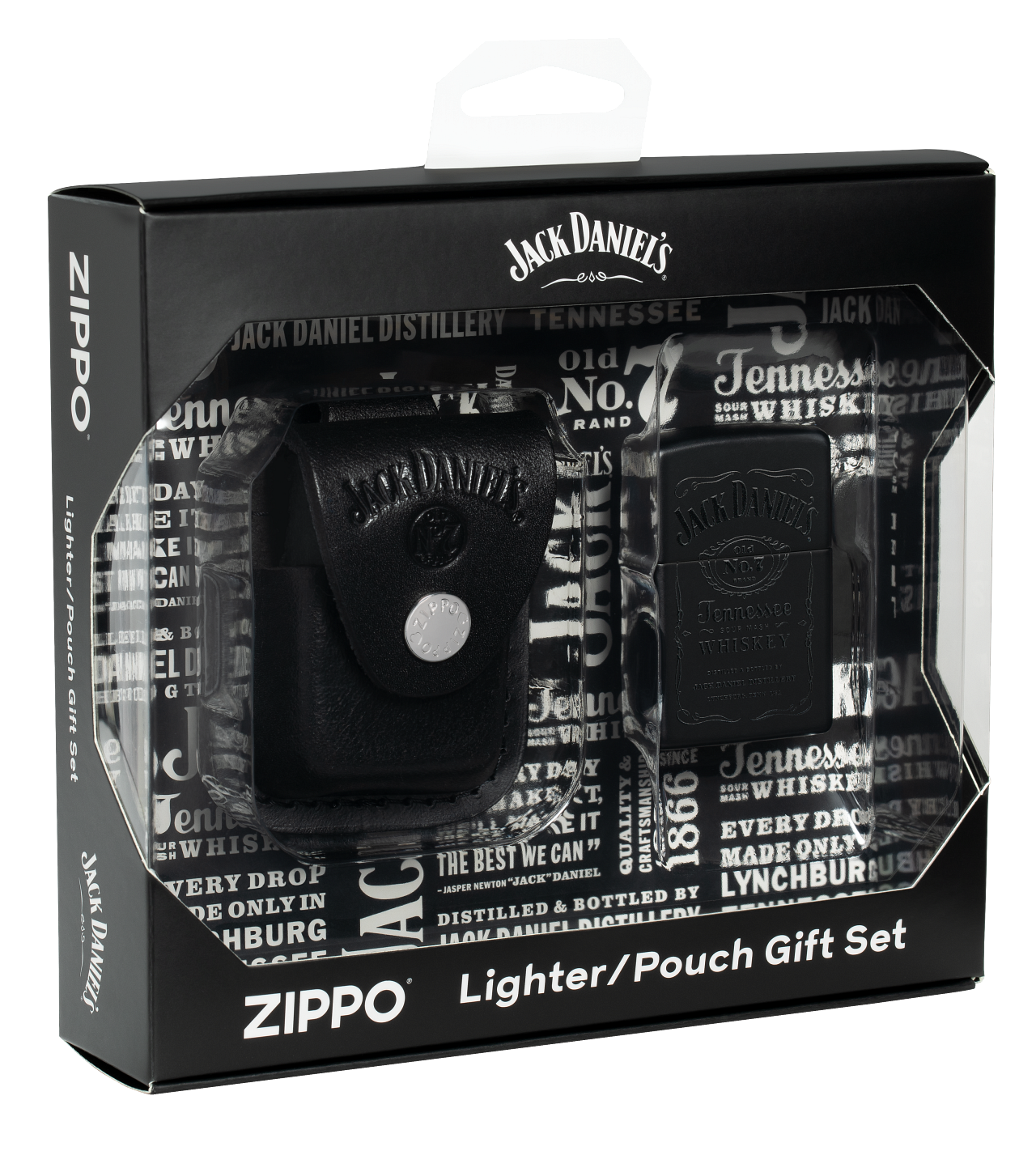 Zippo Jack Daniels Black Matte Lighter and Pouch Gift Set #48460