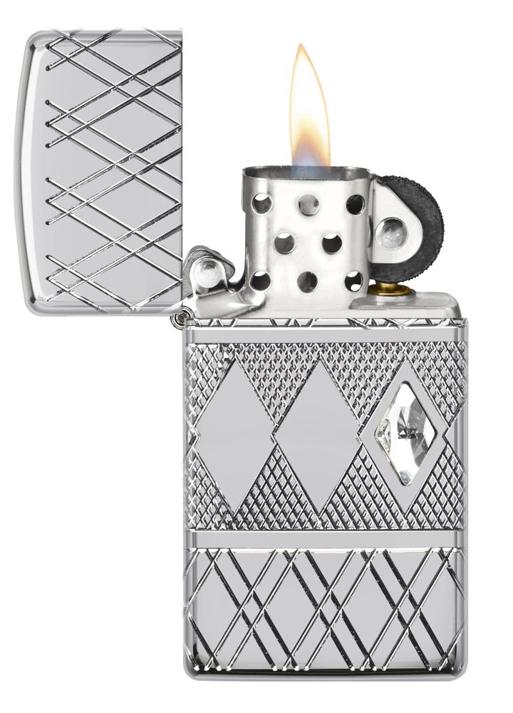 Zippo Slim Armor Diamond Pattern Design, High Polish Chrome Lighter #49052