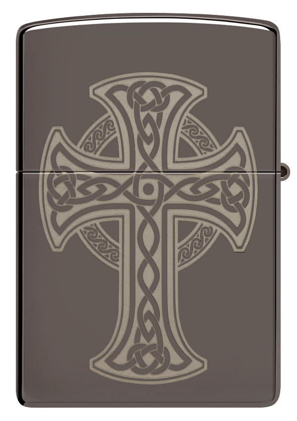 Zippo Spiritual Cross Laser Engrave Design, Black Ice Lighter #48614