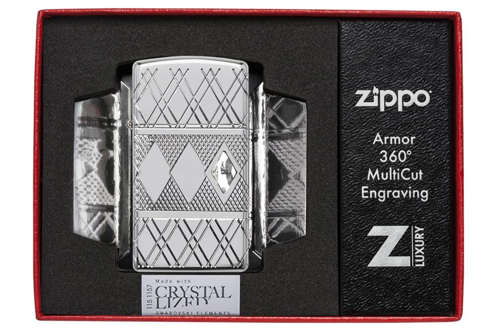 Zippo Slim Armor Diamond Pattern Design, High Polish Chrome Lighter #49052