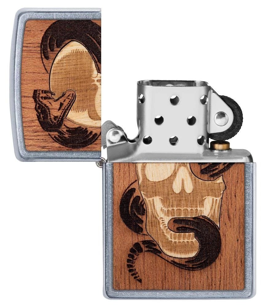Zippo WOODCHUCK Skull & Snake, 100% Real Wood, Genuine Windproof Lighter #49042