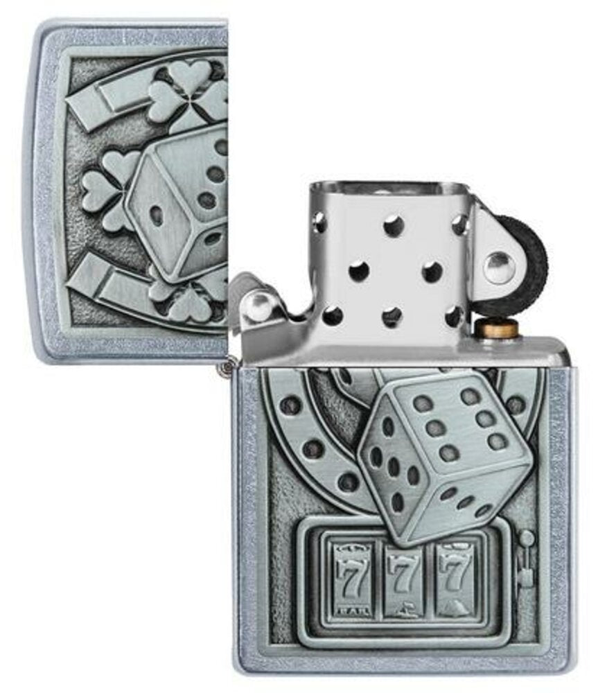 Zippo Lucky 7 Casino Gambling 3D Emblem, Street Chrome Windproof Lighter #49294