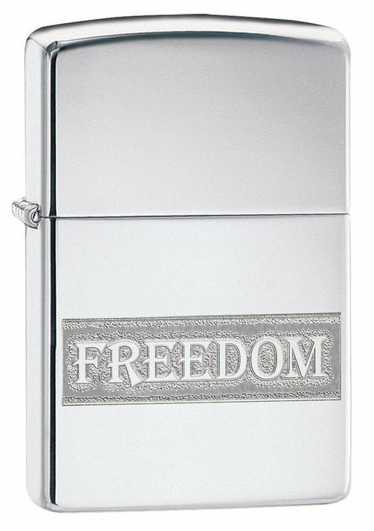 Zippo Etched Freedom Design, America, High Polish Chrome Pocket Lighter #49129