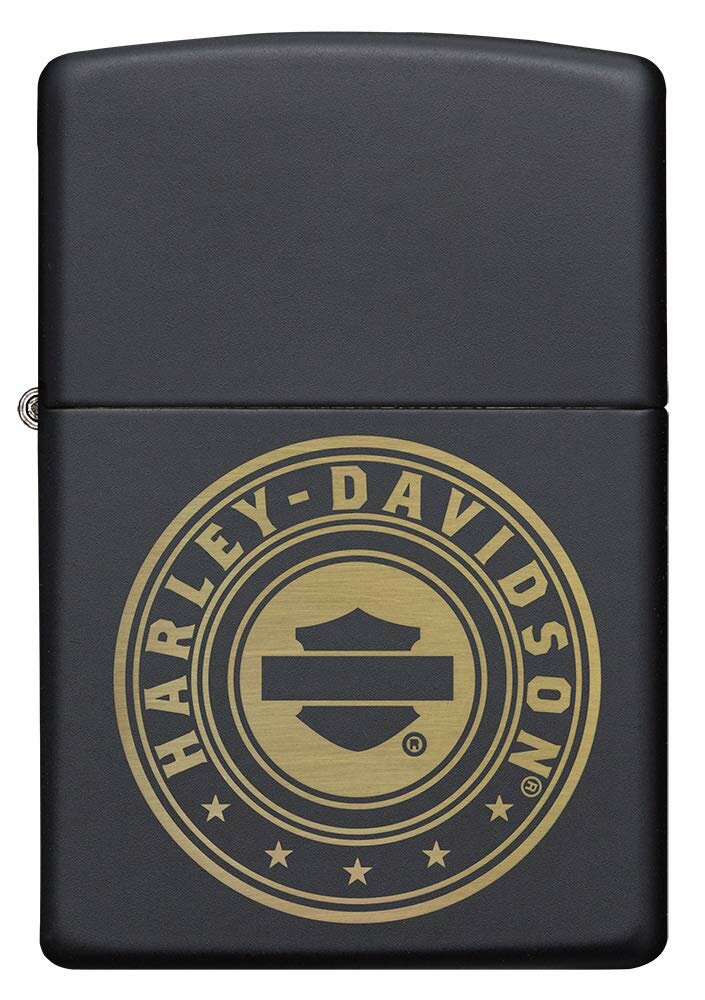 Zippo Harley Davidson Gold Logo Engraved, Black Matte Windproof Lighter #49197