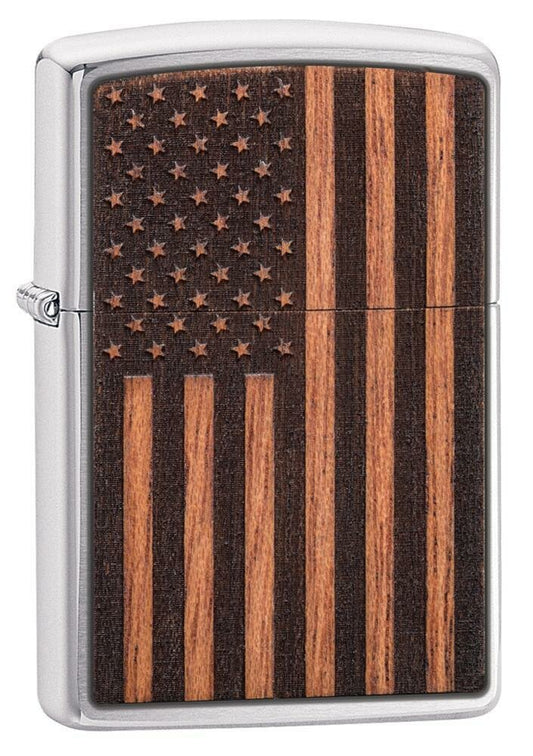 Zippo WOODCHUCK American Flag, Real Wood, Street Chrome Windproof Lighter #29966