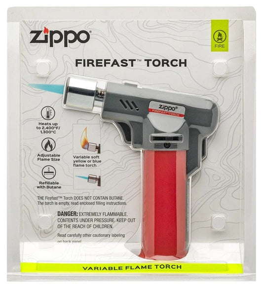 Zippo FireFast Torch Adjustable Flame Butane Refillable, Red, Clampack #40558