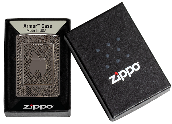 Zippo Flame Logo Deep Carve Engrave, Black Ice Armor Lighter #48569