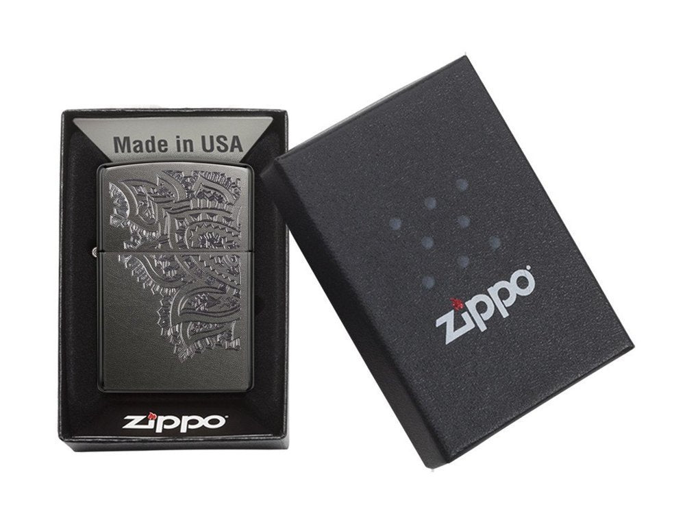 Zippo Iced Paisley Flower Lighter, Gray Dusk Finish, USA Windproof #29431