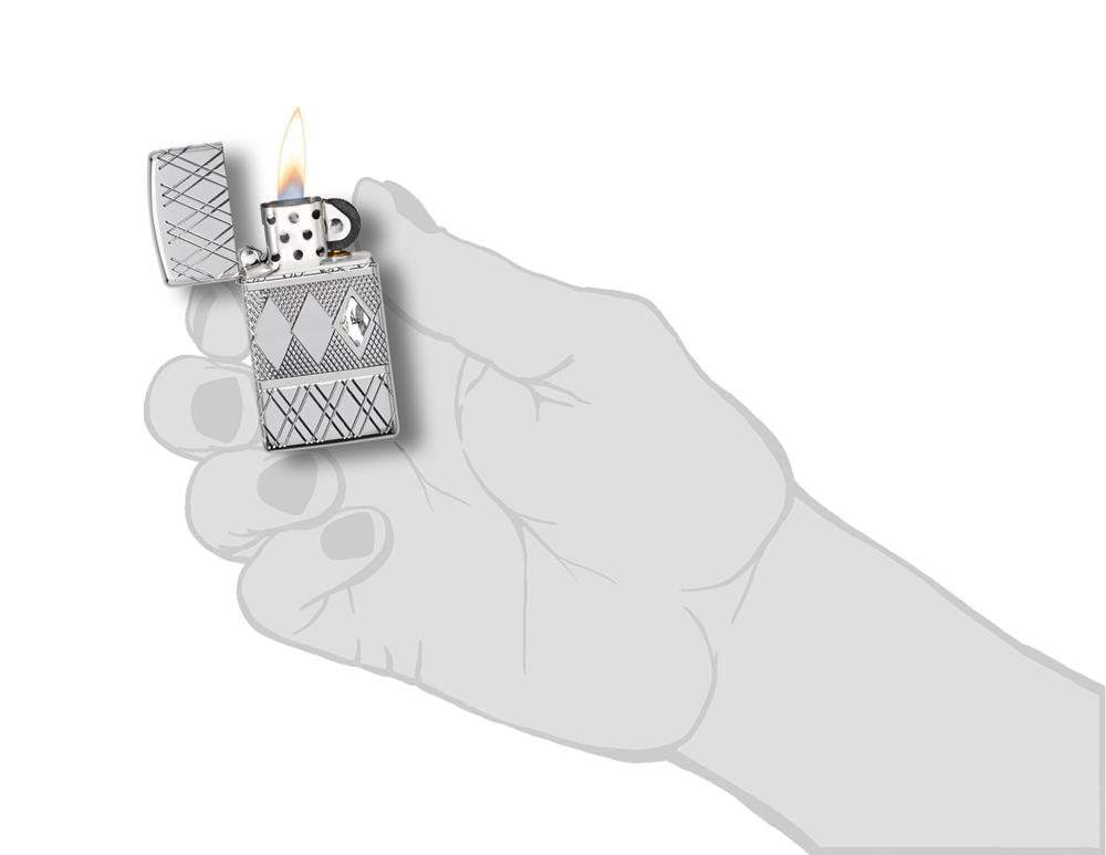 Zippo Slim Armor Diamond Pattern Design, High Polish Chrome Lighter #49052