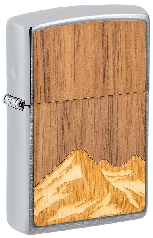 Zippo WOODCHUCK Mountain, Walnut with Maple Inlay Brushed Chrome Lighter #49800