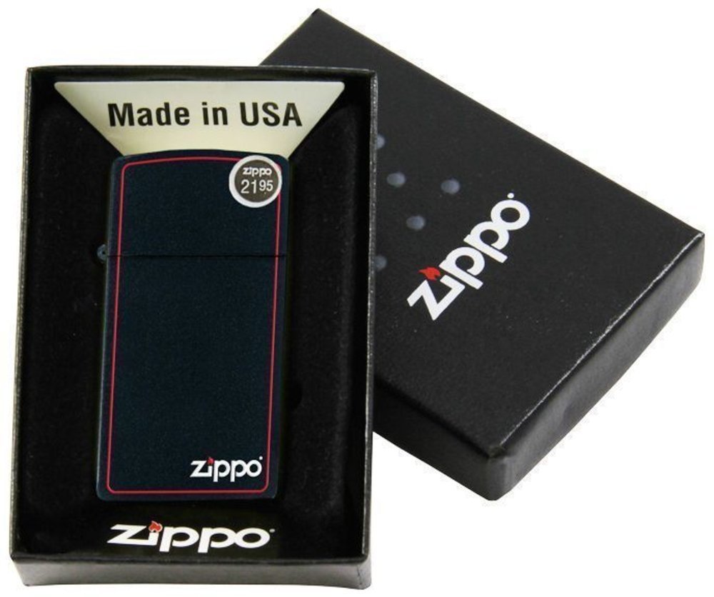 Zippo Red Border Lighter, Black Matte, w/ Zippo Logo, Slim, Windproof #1618ZB