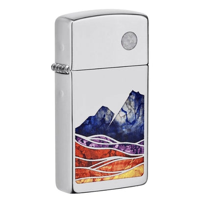 Zippo Slim Landscape Design, High Polish Chrome Finish, Windproof Lighter #49412