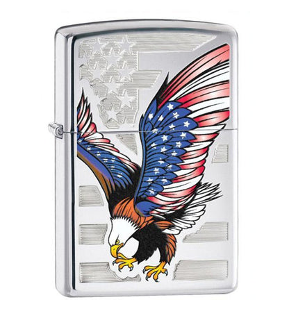 Zippo American Flag Eagle High Polish & Black Leather Pouch Gift Set