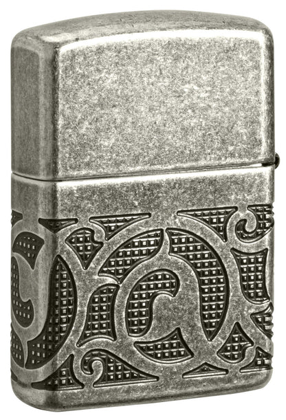 Zippo Pattern Design, Armor Antique Silver MultiCut Lighter #49290