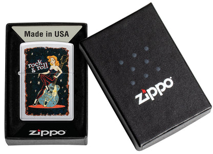 Zippo Cool Chick Rock and Roll Design, Satin Chrome Lighter #48930