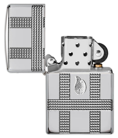 Zippo Geometric Design, High Polish Chrome Finish Armor Lighter #49079