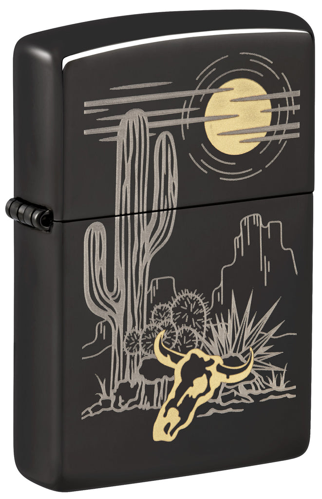 Zippo Western Laser Engraved Design, High Polish Black Lighter #48968