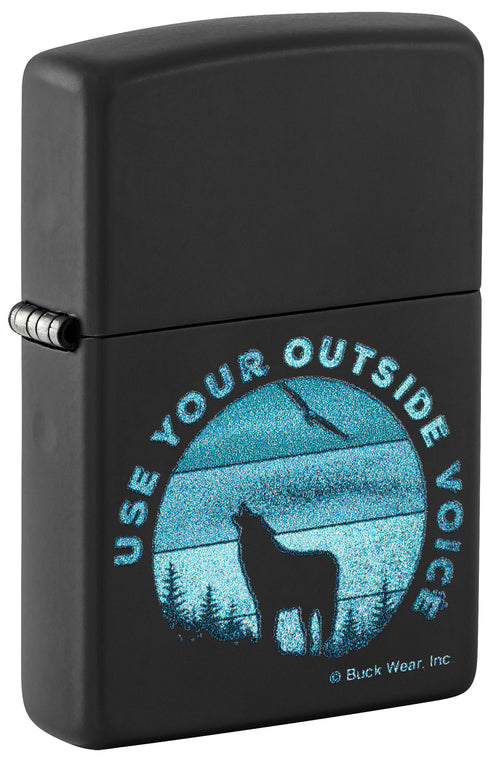 Zippo Buck Wear “Use Your Outside Voice” Design, Black Matte Finish Lighter #46590
