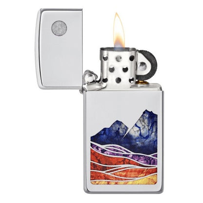 Zippo Slim Landscape Design, High Polish Chrome Finish, Windproof Lighter #49412