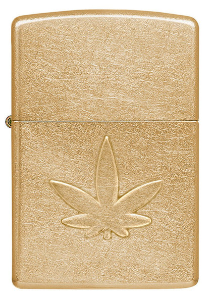 Zippo Cannabis Leaf Design, Stamped, Tumbled Brass Finish Lighter #49569
