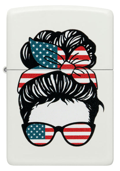 Zippo American Woman USA Flag Design, White Matte Lighter #46156