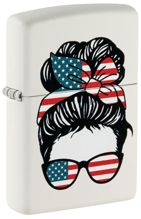 Zippo American Woman USA Flag Design, White Matte Lighter #46156