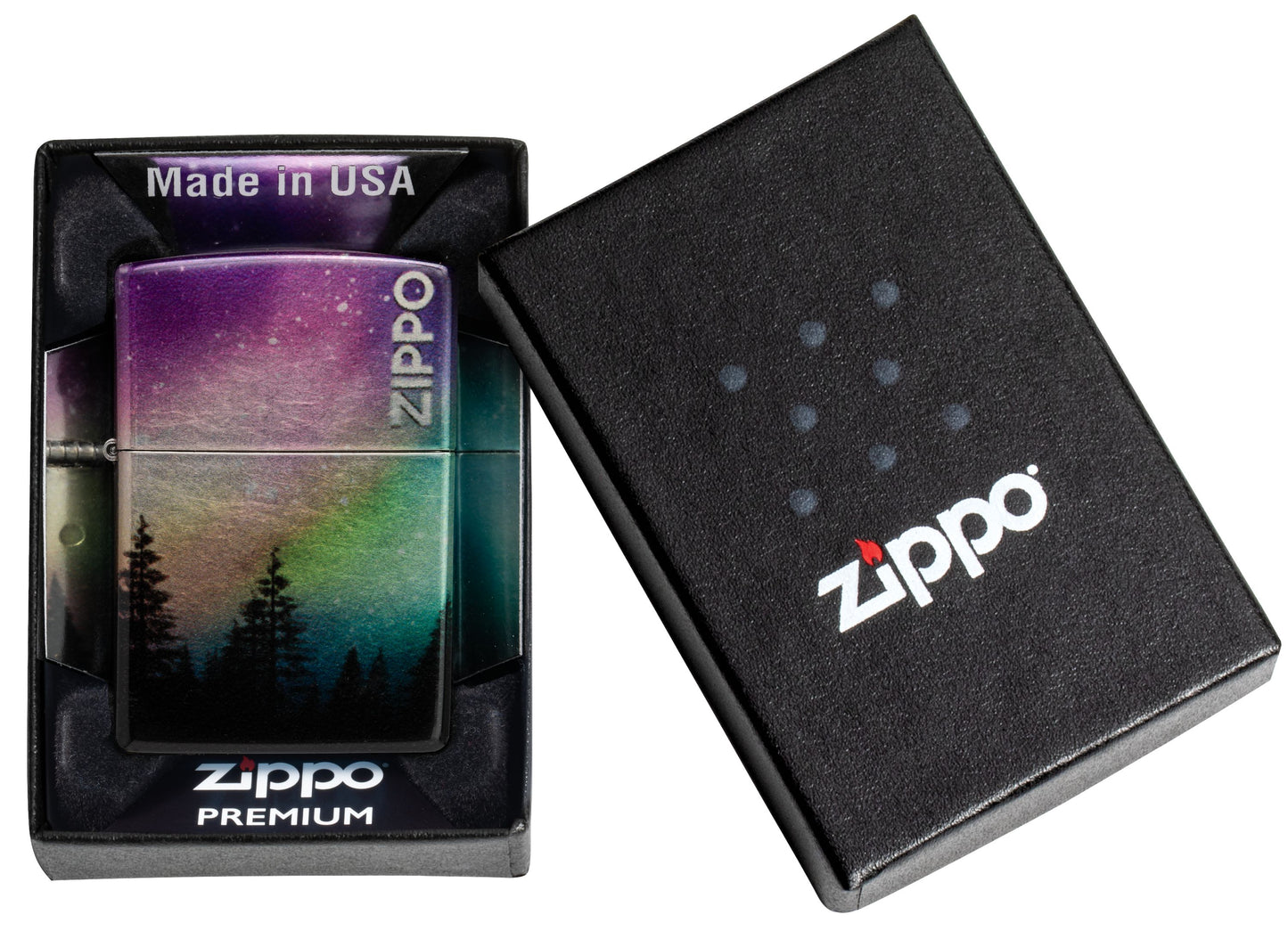 Zippo Aurora Borealis Design, 540 Tumbled Chrome Fusion Lighter #48771