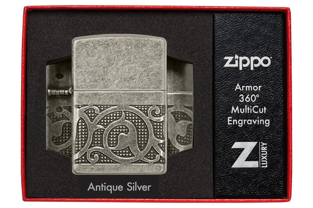 Zippo Pattern Design, Armor Antique Silver MultiCut Lighter #49290