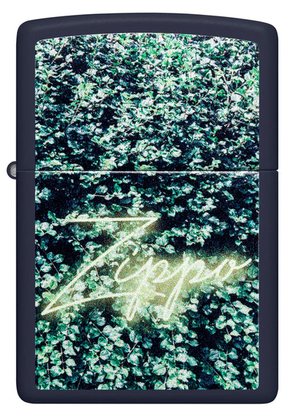 Zippo Neon Sign Greenery Wall, Navy Matte Lighter #48721