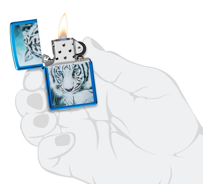 Zippo Carol Cavalaris White Tiger, High Polish Blue Lighter #48951