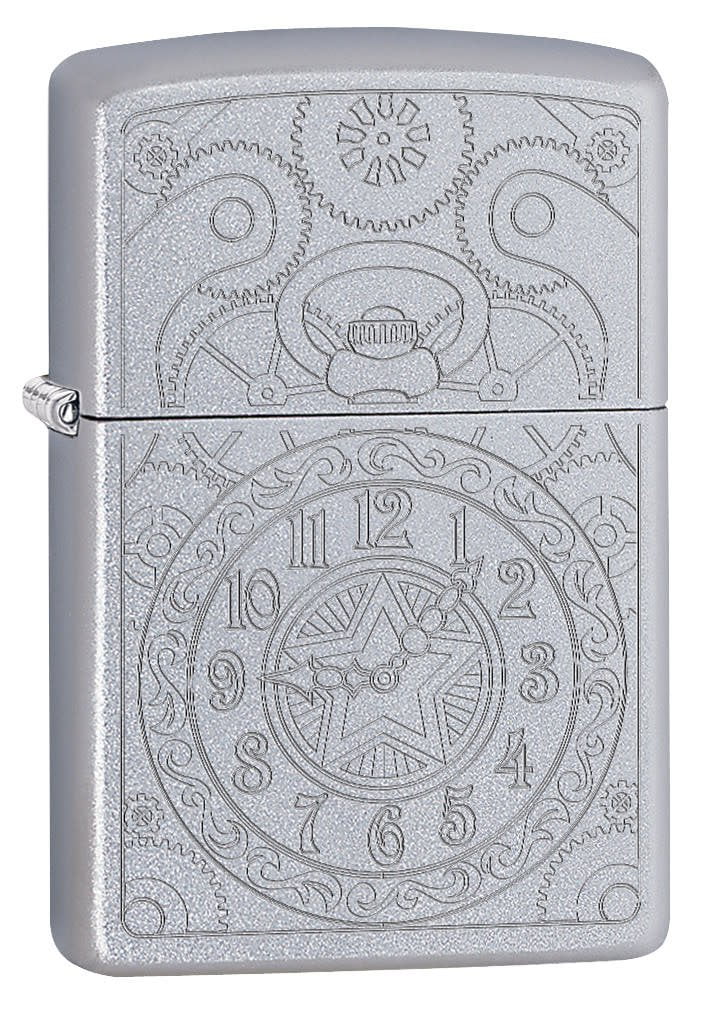 Zippo Clock Gadget Design, Classic Satin Chrome Lighter #29699