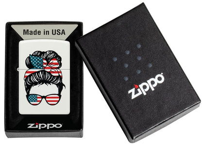 Zippo American Woman USA Flag Design, White Matte Lighter #46156