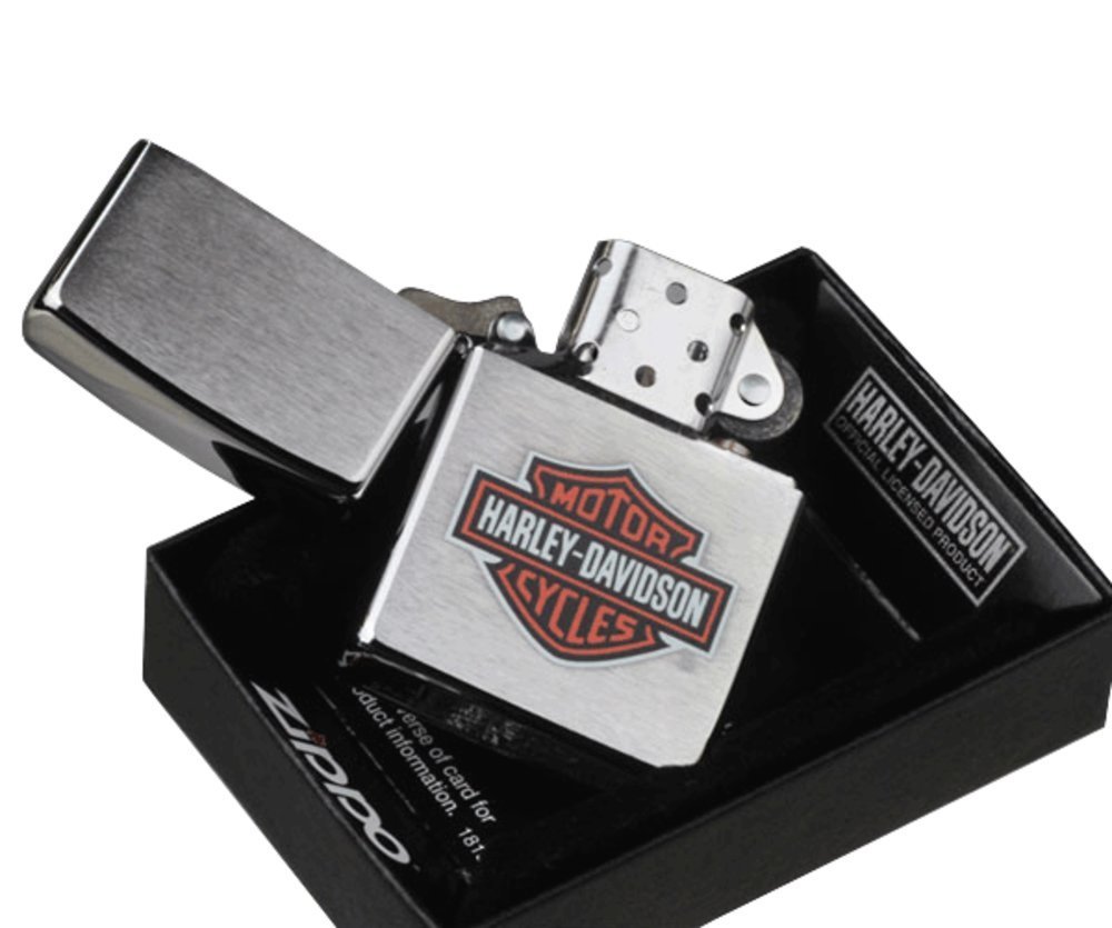 Zippo Harley-Davidson Brushed Chrome & Black Leather Pouch Gift Box Set