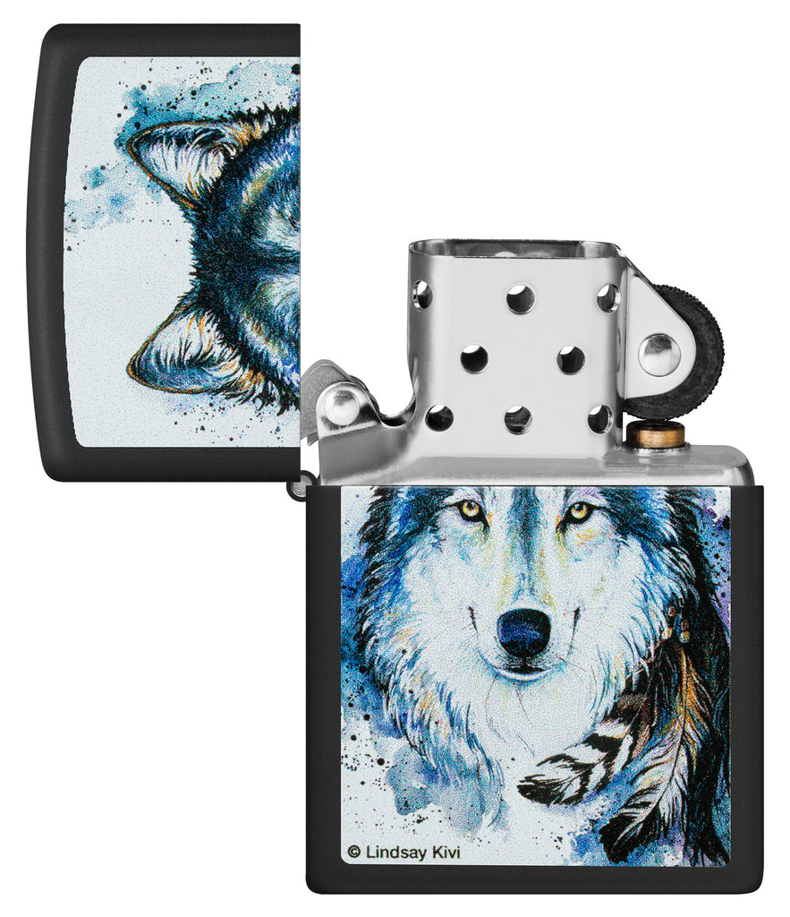 Zippo Lindsay Kivi Feed The Good Wolf, Black Matte Lighter #48936