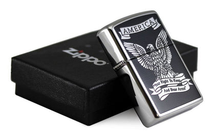 Zippo 28290, Eagle Lighter, Right to Bear Arms, High Polish Chrome #28290